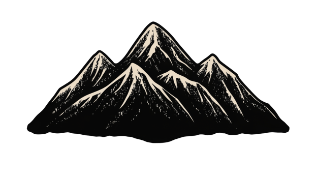 Mountain peaks with snow etching design, outdoor adventure, cut out transparent png