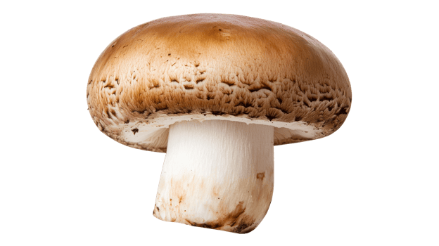 Single Brown Mushroom, isolated against black background, cut out transparent png