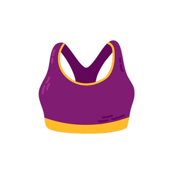 Purple and yellow women's sports bra for gym training, isolated on white background vector