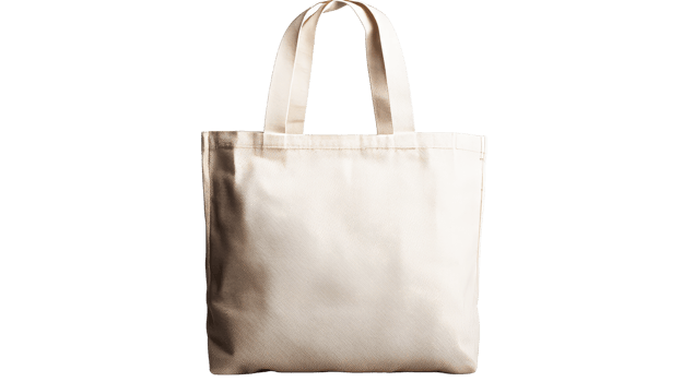 Beige cotton tote bag with handles, blank canvas, fabric, cut out transparent png