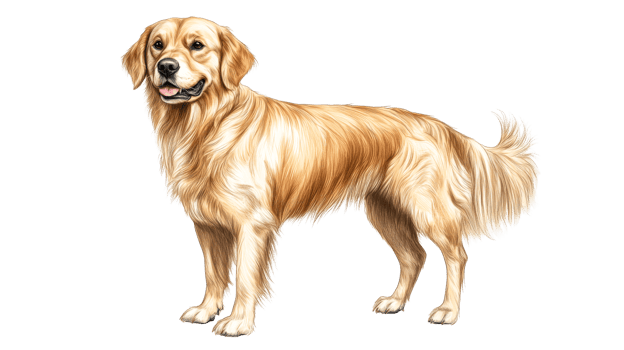 Golden Retriever illustration standing portrait, cut out transparent png