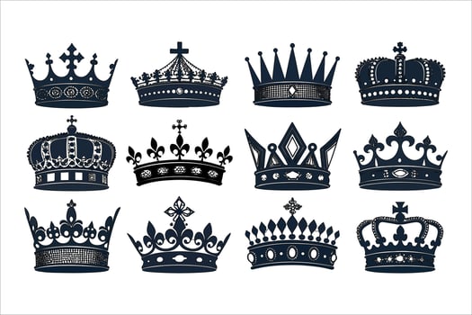 Set of vintage royal crown icons silhouette design vector