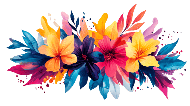 Vivid Watercolor Floral Arrangement in Bold Hues, cut out transparent png