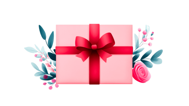 Present box with floral decoration isolated, cut out transparent png