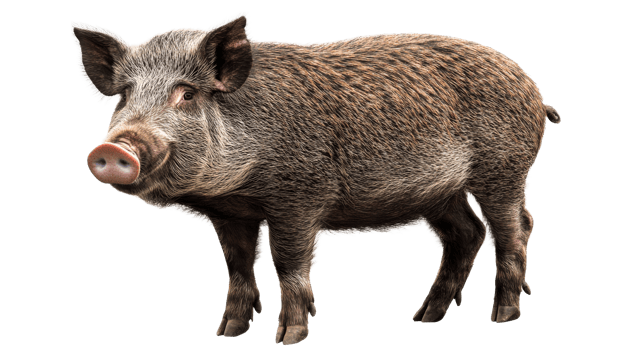 Wild Boar with Bristly Coat Posing Side View, cut out transparent png