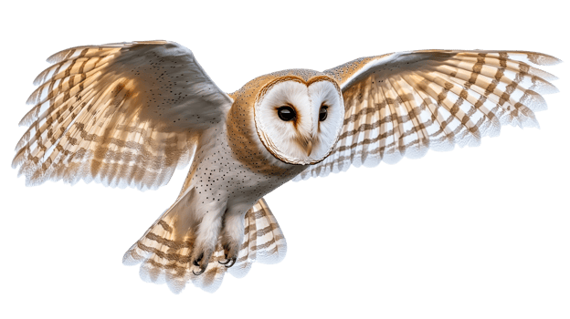 Barn owl with wings wide, bird of prey, wildlife, cut out transparent png