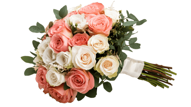 Bridal Bouquet of Roses and Lisianthus, Floral Arrangement, cut out transparent png