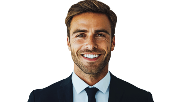 Handsome businessman with confident smile, cut out transparent png
