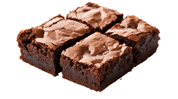 Delicious homemade chocolate brownies, dessert squares, cut out transparent png