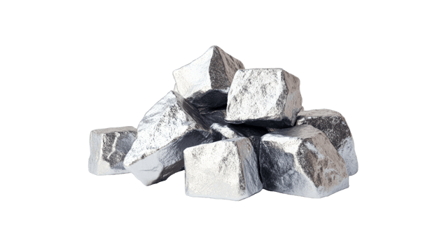 Pile of raw silver ore, mineral extraction, precious metal, cut out transparent png