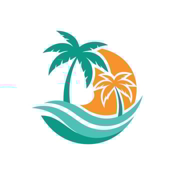 Palm Trees Against Sunset Sky with Orange Sun Peaceful Beach Silhouette Illustration vector
