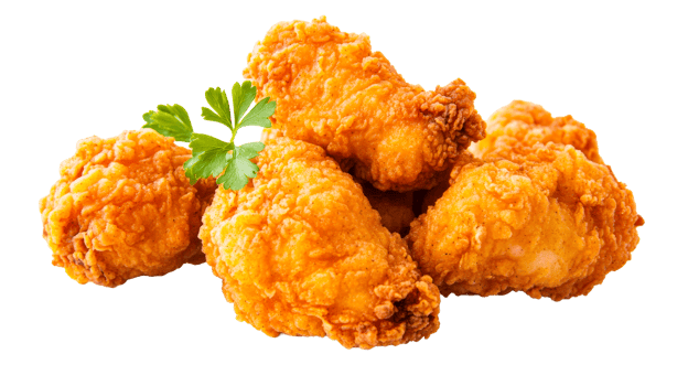 Golden Crispy Fried Chicken with Parsley Garnish, cut out transparent png