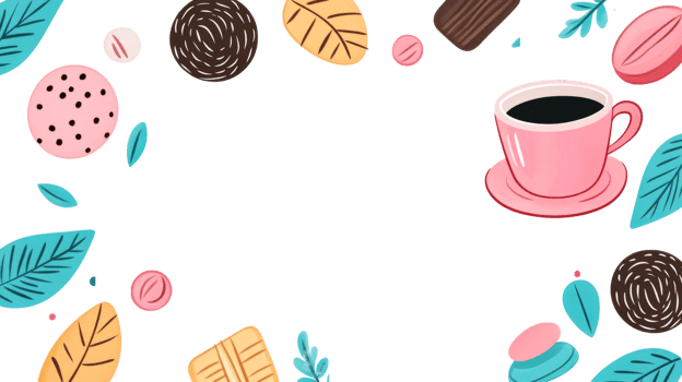 Coffee cup with cookie, leafs, coffee bean, and chocolate , cut out transparent png