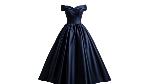 Off-shoulder evening gown, dark blue party dress, formal attire, cut out transparent png