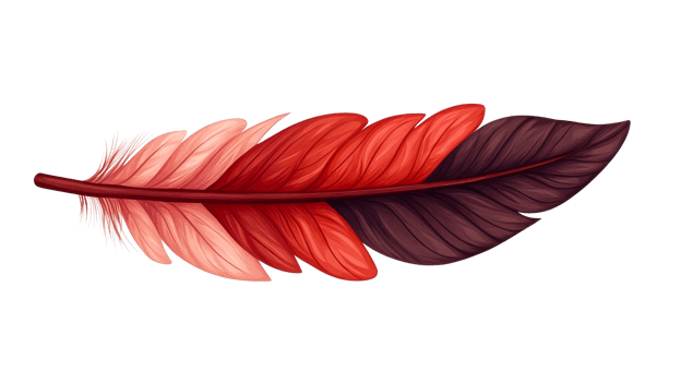 Detailed feather illustration with red and brown hues, cut out transparent png