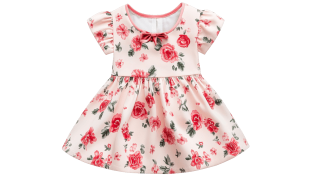 Elegant pink dress with floral pattern, cut out transparent png