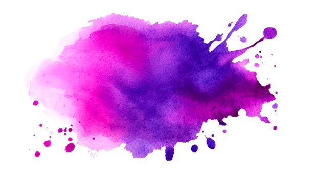 Watercolor stain in violet and pink hues, cut out transparent png