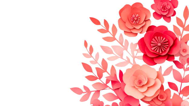 Paper flowers on black background, design element, cut out transparent png