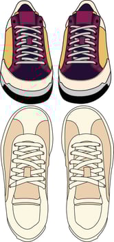 Sneakers shoes hand draw, Sneakers in flat style, Isolated sneakers shoes fashion, Sneakers drawing flat retro vector