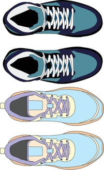 Sneakers shoes cartoon, Sneakers in flat style, Isolated sneakers shoes fashion, Sneakers drawing flat retro vector