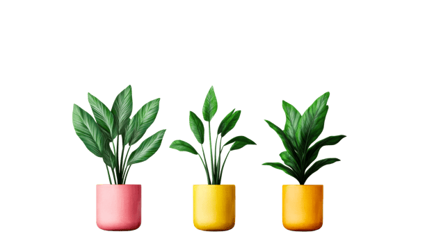 Houseplants in colorful pots, indoor gardening and decoration, cut out transparent png