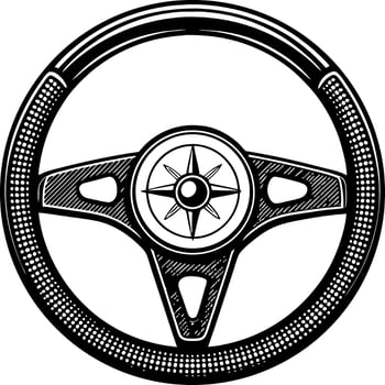 Vintage Car Steering Wheel with Compass Design Ideal for Tattoo and Craft Projects vector