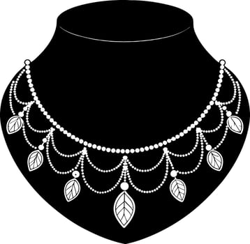 Elegant Vintage Pearl Necklace Design with Leaf Accents for Jewelry Illustration and Coloring vector