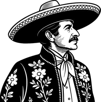 Detailed Illustration of a Traditional Mexican Man in Sombrero and Embroidered Outfit vector