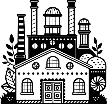 Industrial Factory Building with Smoke Stacks and Surrounding Greenery for Creative Projects vector