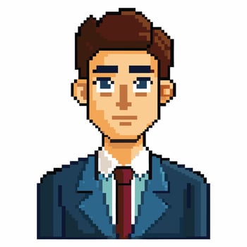 Businessman Avatar in Pixel Art Style Wearing Suit and Tie vector