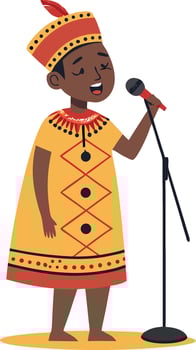 Singing Child in Traditional Costume with Microphone for Celebration and Cultural Events vector