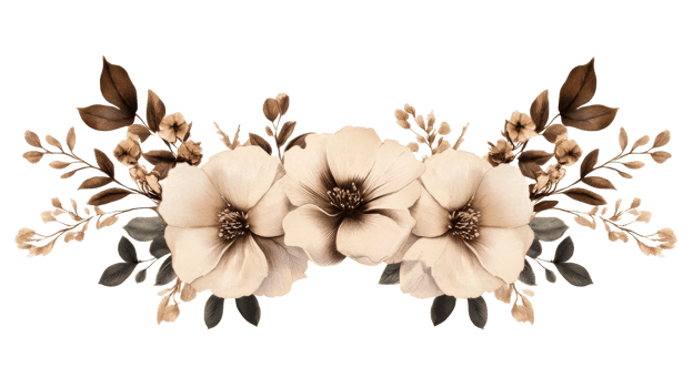 Sepia floral arrangement featuring three blooms, cut out transparent png