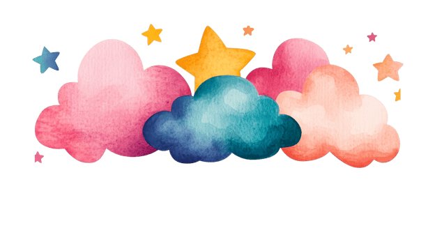 Watercolor clouds and stars illustration, sky design, dreamy, cut out transparent png