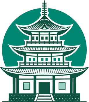 Traditional Asian Pagoda Structure Set Against a Circular Background Ideal for Design Projects vector