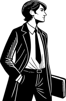 Elegant Businessman in Suit Holding Briefcase Side View Illustration vector