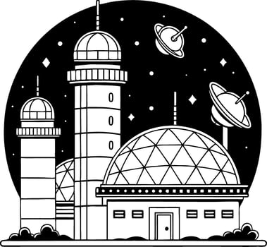 Futuristic Observatory with Telescopes and Planets in Outer Space for Art Designs and Prints vector