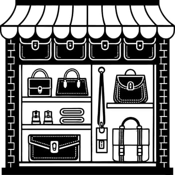 Charming Handbag Shopfront Display Featuring Variety of Bags Footwear and Accessories vector