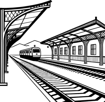 Elegant Train Station Perspective with Modern Train Tracks and Architectural Details vector