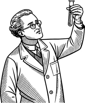 Scientist Examining Test Tube Vintage Illustration for Educational and Scientific Use vector