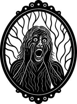 Screaming Woman in Mirror Artwork Embodying Fear and Distress for Horror Themes and Tattoos vector