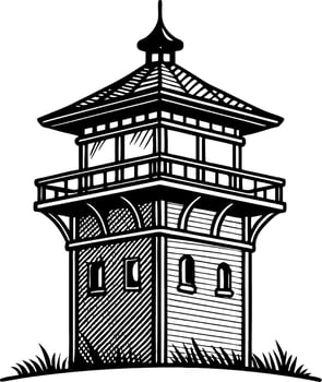 Traditional Asian Tower Line Art for Graphic Design and Tattoo Projects vector