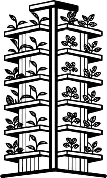 Vertical Garden Design Concept with Shelf Planters and Greenery for Urban Spaces vector