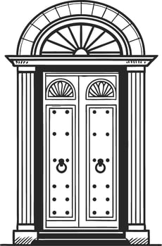 Elegant Classic Double Doors with Decorative Arch and Columns Perfect for Home Decoration vector