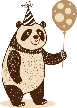 Cute Panda in Party Hat Holding Balloon Perfect for Kids Birthday Invitations and Decorations vector