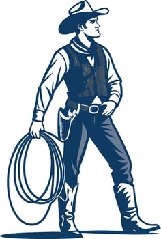 Cowboy with Lasso Vintage Style Illustration for Western Theme Designs and Tattoos vector