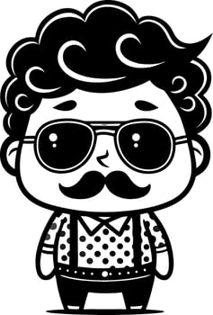 Charming Retro Cartoon Character with Curly Hair Sunglasses and Polka Dot Sweater Design vector