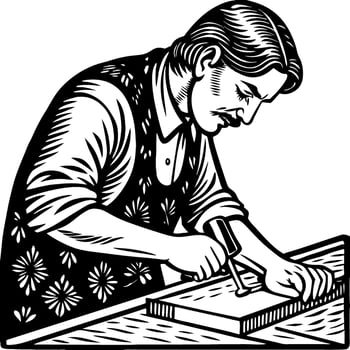 Craftsman Carving Woodworking Engraving Detail Vintage Style Artisan Workshop Illustration vector