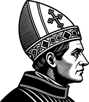 Papal Figure Profile Illustration for Religious Art Tattoo Design and Coloring Book Pages vector