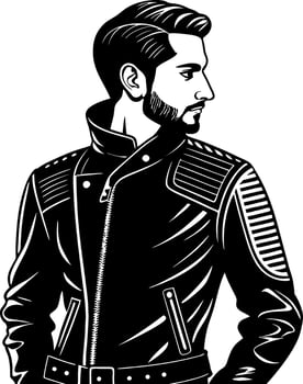 Stylish Man in Leather Jacket Side Profile Modern Fashion Illustration vector
