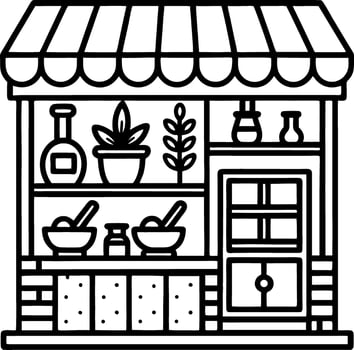 Charming Herbal Apothecary Shopfront Outline Ideal for Coloring Books and Educational Designs vector